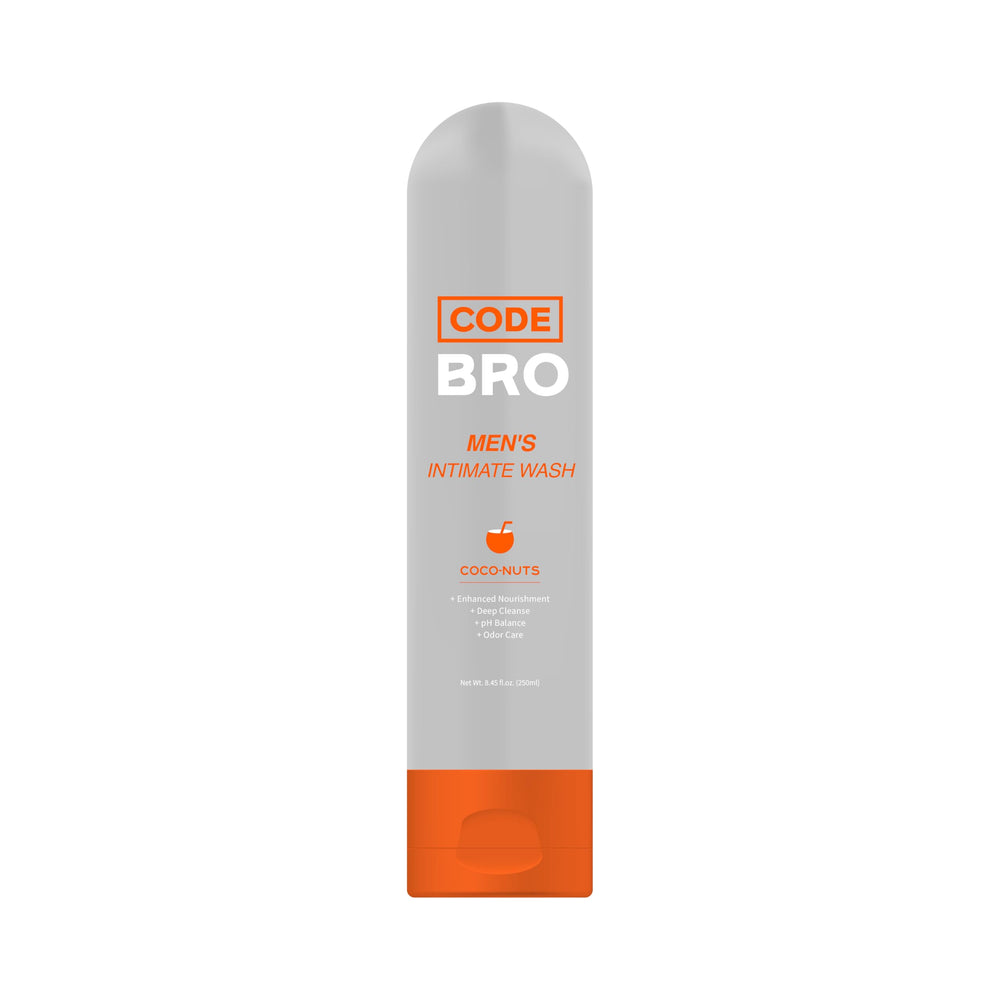 Code Bro Coco-Nuts wash bottle with coconut hydration for sensitive skin.
