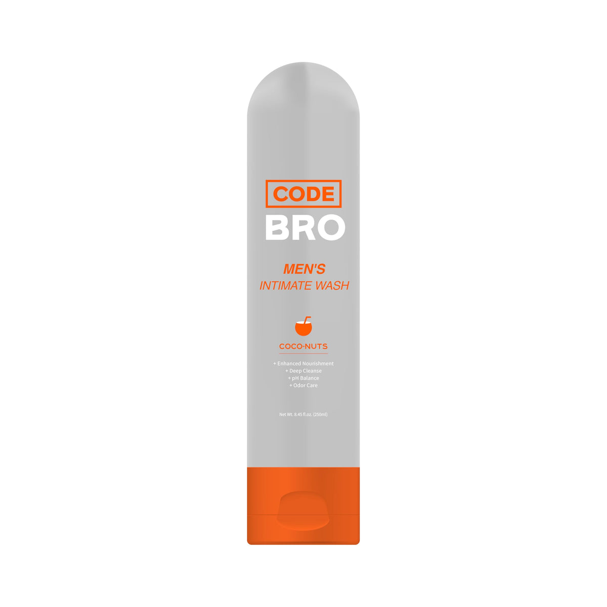 Code Bro Coco-Nuts wash bottle with coconut hydration for sensitive skin.