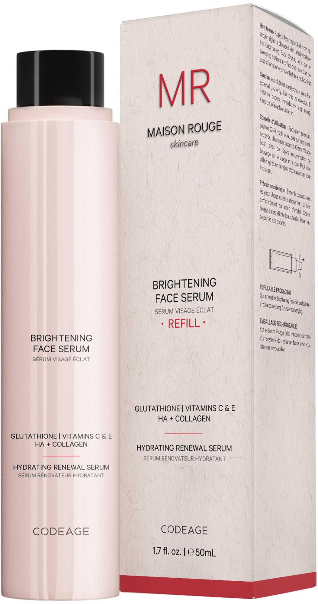 Codeage Maison Rouge refill bottle with pump for easy daily radiance.