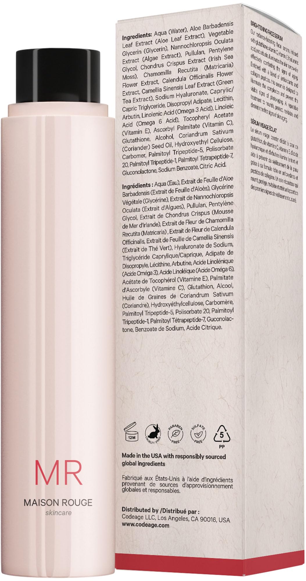 Codeage Maison Rouge serum close-up highlighting vitamin C for brightness.