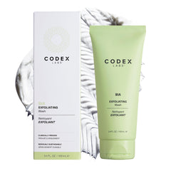 Codex Labs Bia exfoliating face wash bottle front view for daily gentle cleanse.