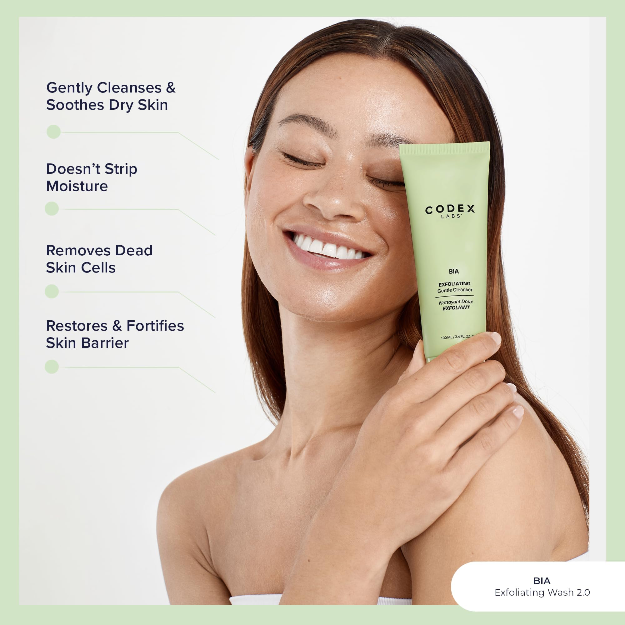 Codex Labs Bia exfoliating face wash pump dispensing a small amount.