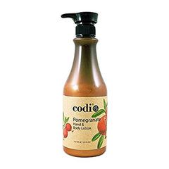 CODi hand and body lotion with pomegranate scent for daily moisturization.