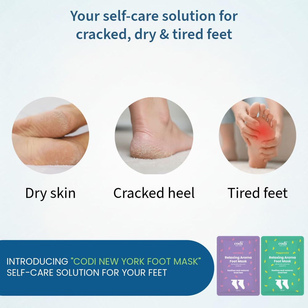 Codi New York Relaxing Aroma Foot Mask focusing on rough skin and calluses