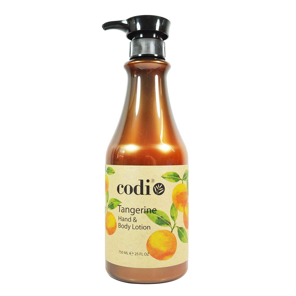 Codi Tangerine hand and body lotion bottle delivers antioxidant hydration for skin.