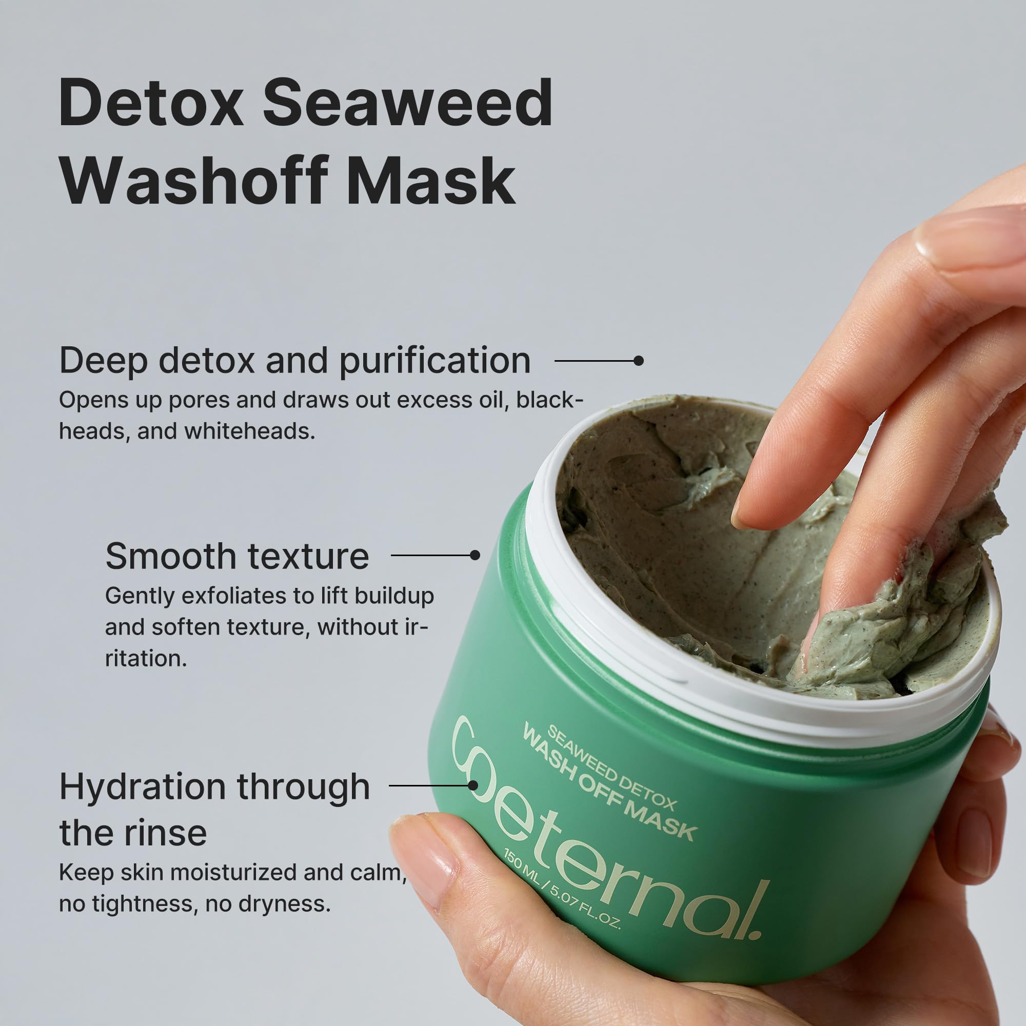 Coeternal Seaweed Detox mask texture closeup shows creamy cooling mud