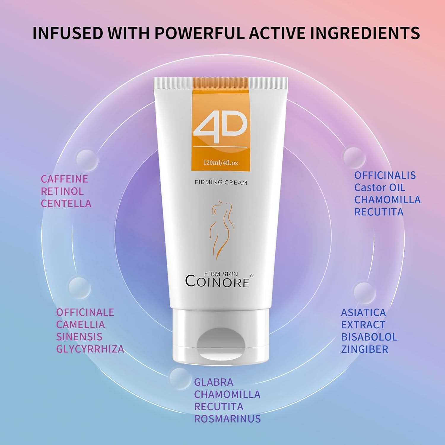 Texture swatch of Coinore B Flat Belly Firming Cream showing oil-free, quick-absorbing formula.
