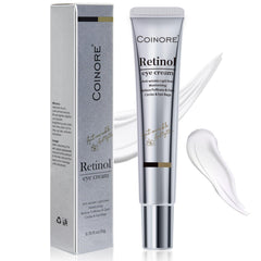 Coinore Retinol Under Eye Cream jar closeup reveals nourishing, non-greasy texture.