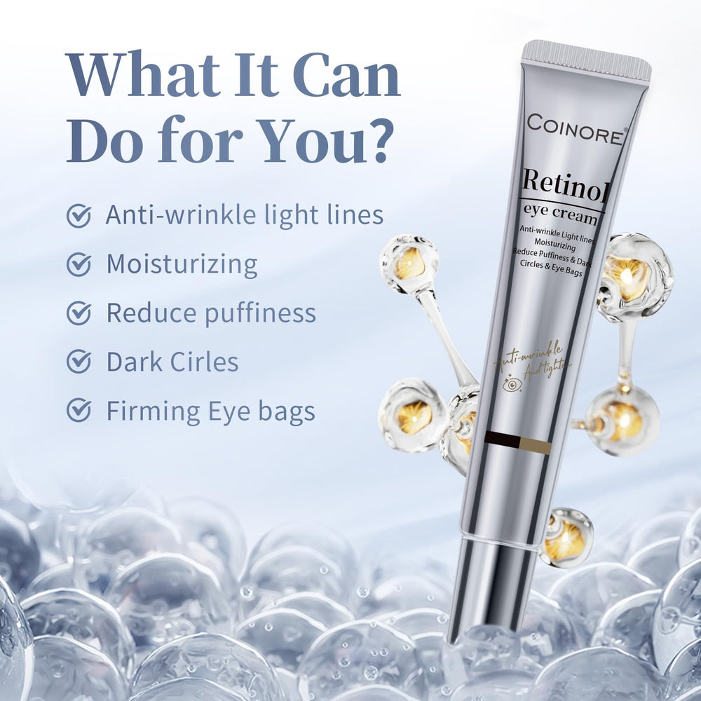 Coinore Retinol Under Eye Cream texture swatch demonstrates lightweight, non-greasy feel.