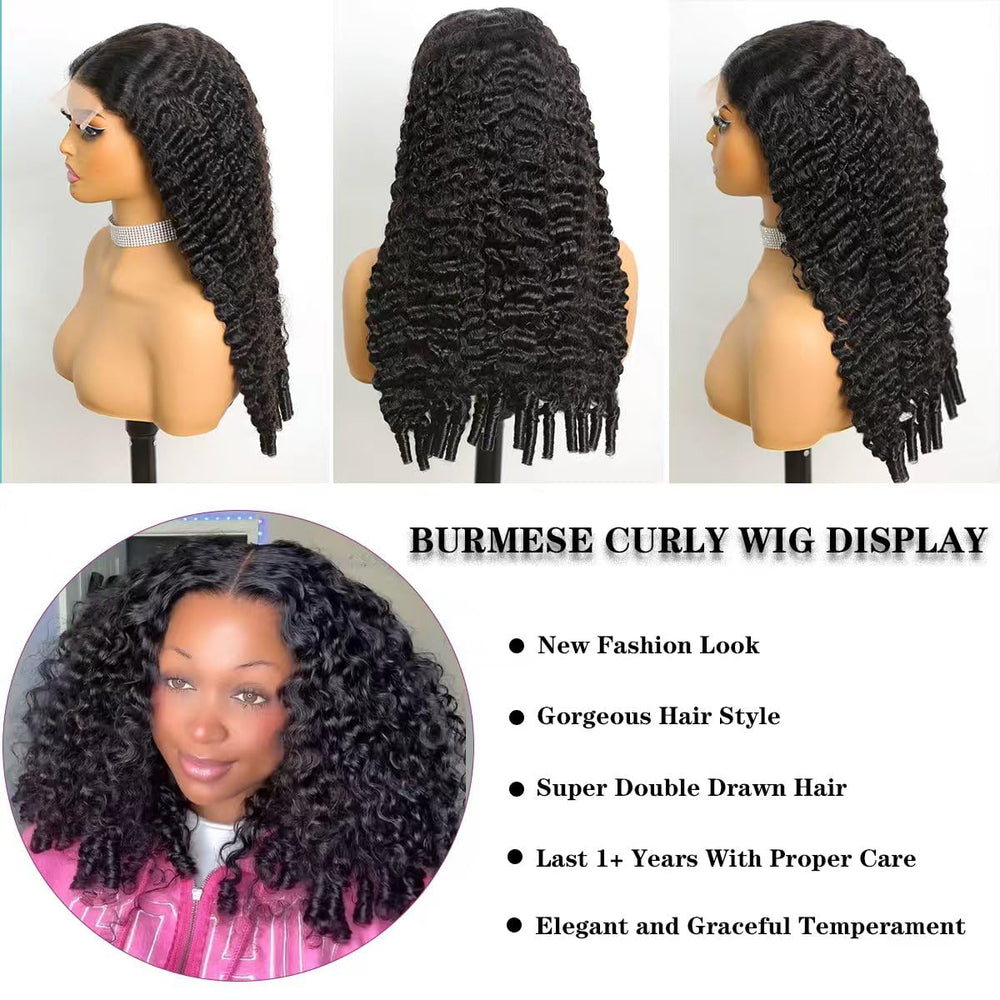 Coliki pre-plucked natural hairline on Burmese curly wig for ready-to-wear convenience.