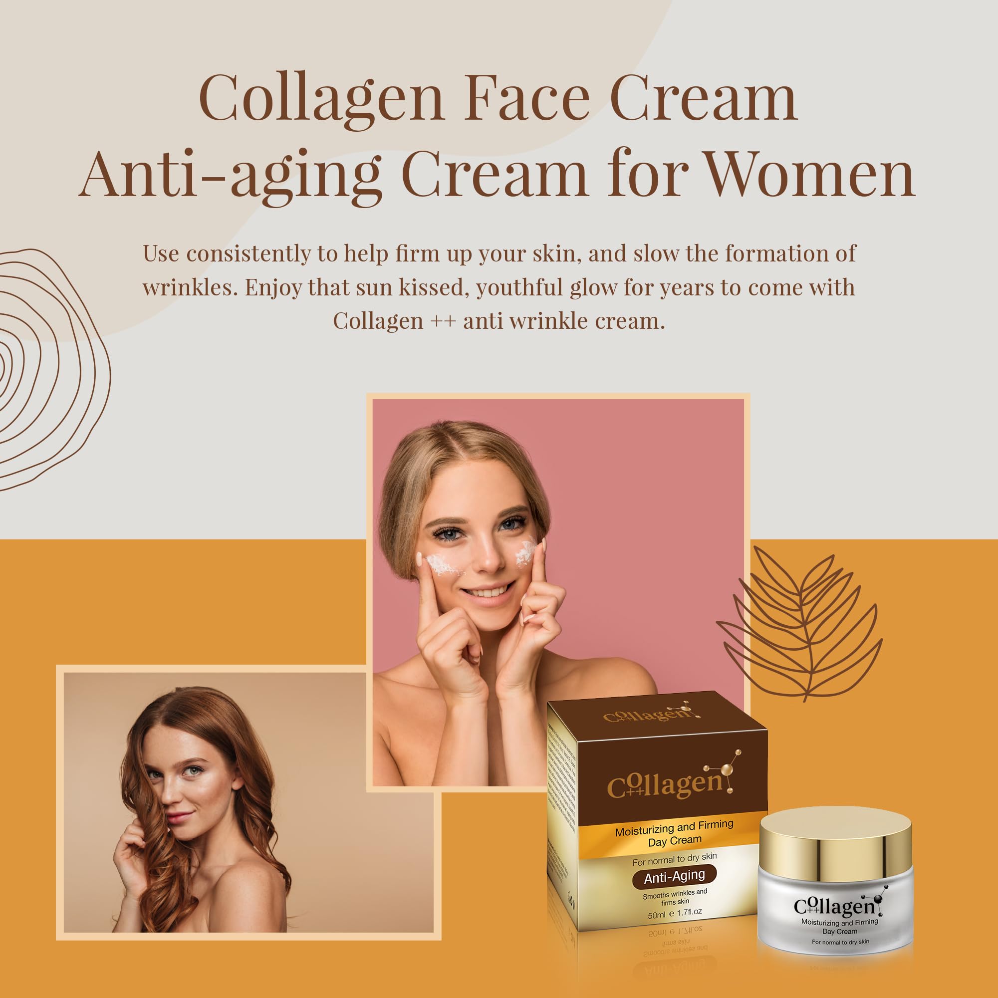 Collagen anti-aging day cream application demonstrates easy daily hydration and quick absorption