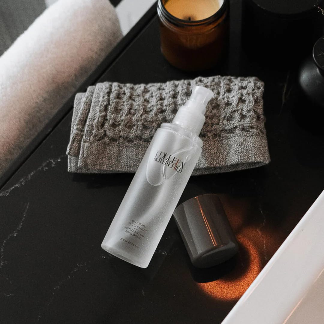 COLLEEN ROTHSCHILD Balancing Gel Cleanser bottle on bathroom shelf ready for daily routine.