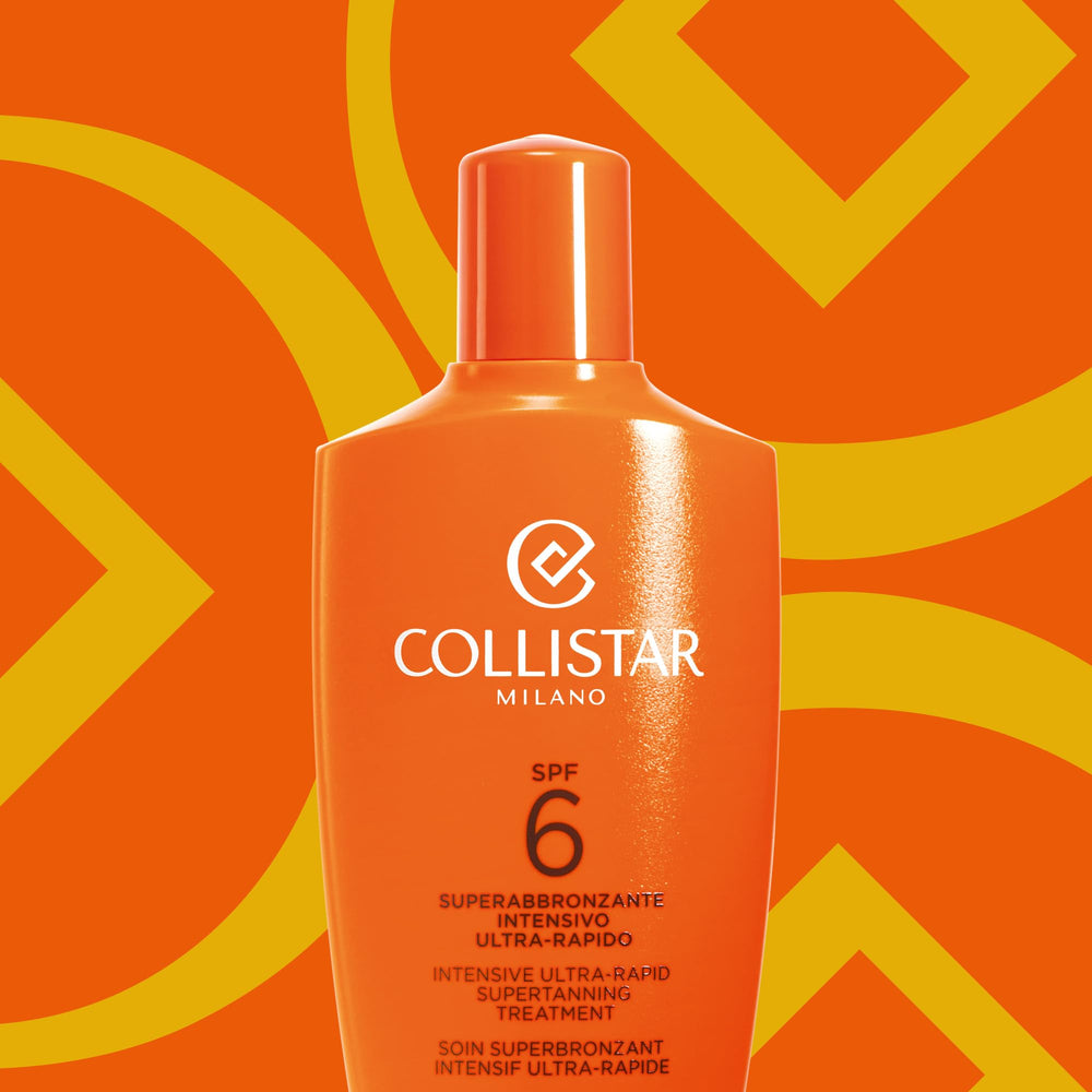 Collistar Perfect Tanning packaging display highlights travel-friendly 200 ml size.