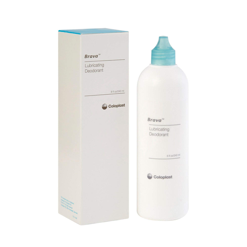 Coloplast Brava ostomy deodorant bottle for odor control and smoother emptying.
