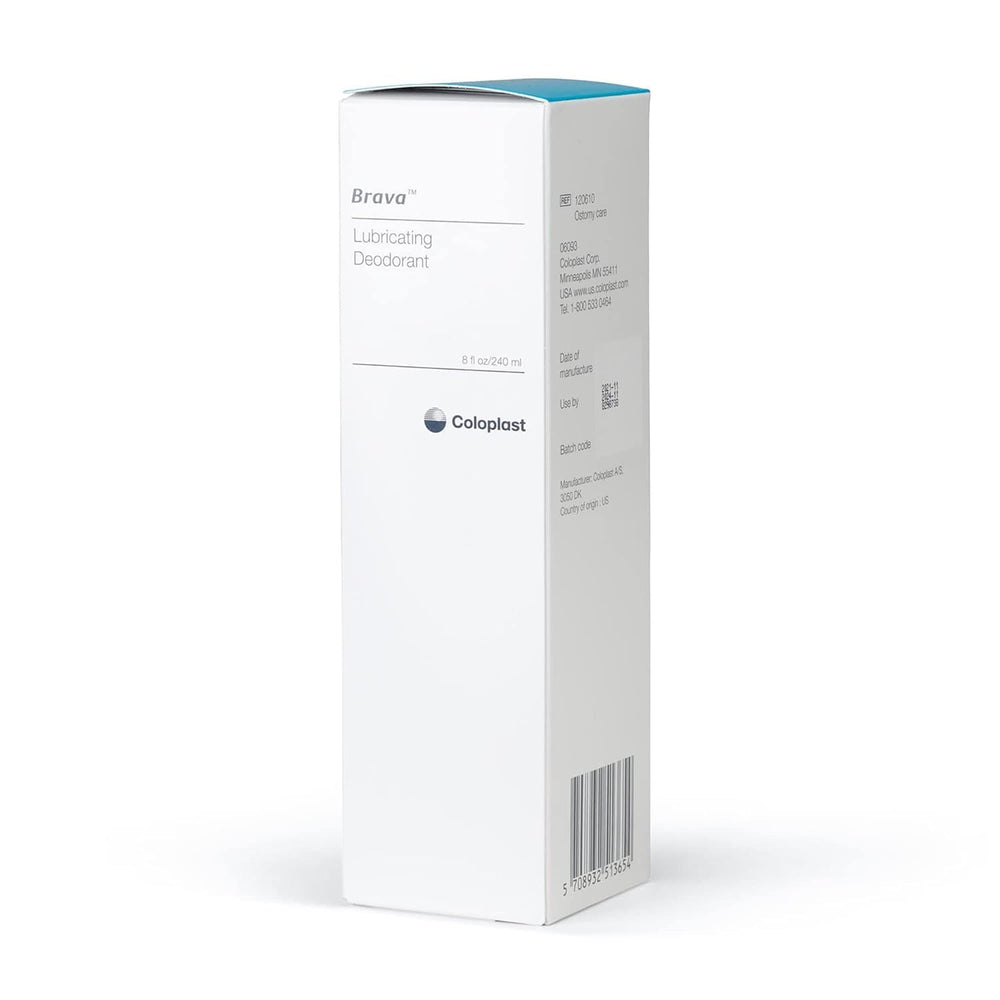 Coloplast Brava packaging image showing easy-to-use deodorant bottle.
