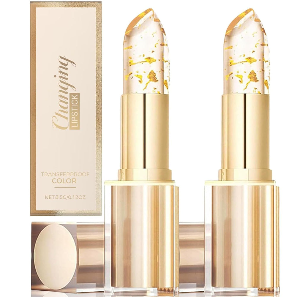 Color-changing lipstick demonstrates transferproof coverage for all-day wear.