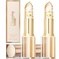 Color-changing lipstick demonstrates transferproof coverage for all-day wear.