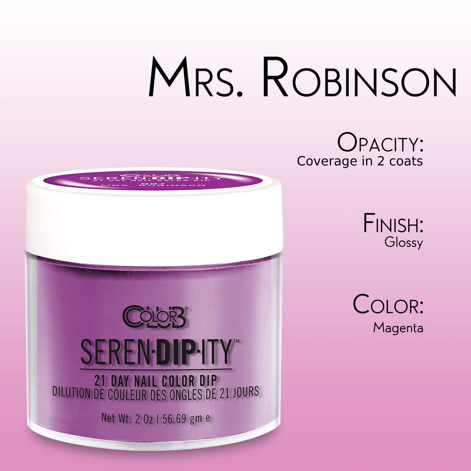 Color Club Mrs. Robinson Serendipity neon dip powder close-up shows texture