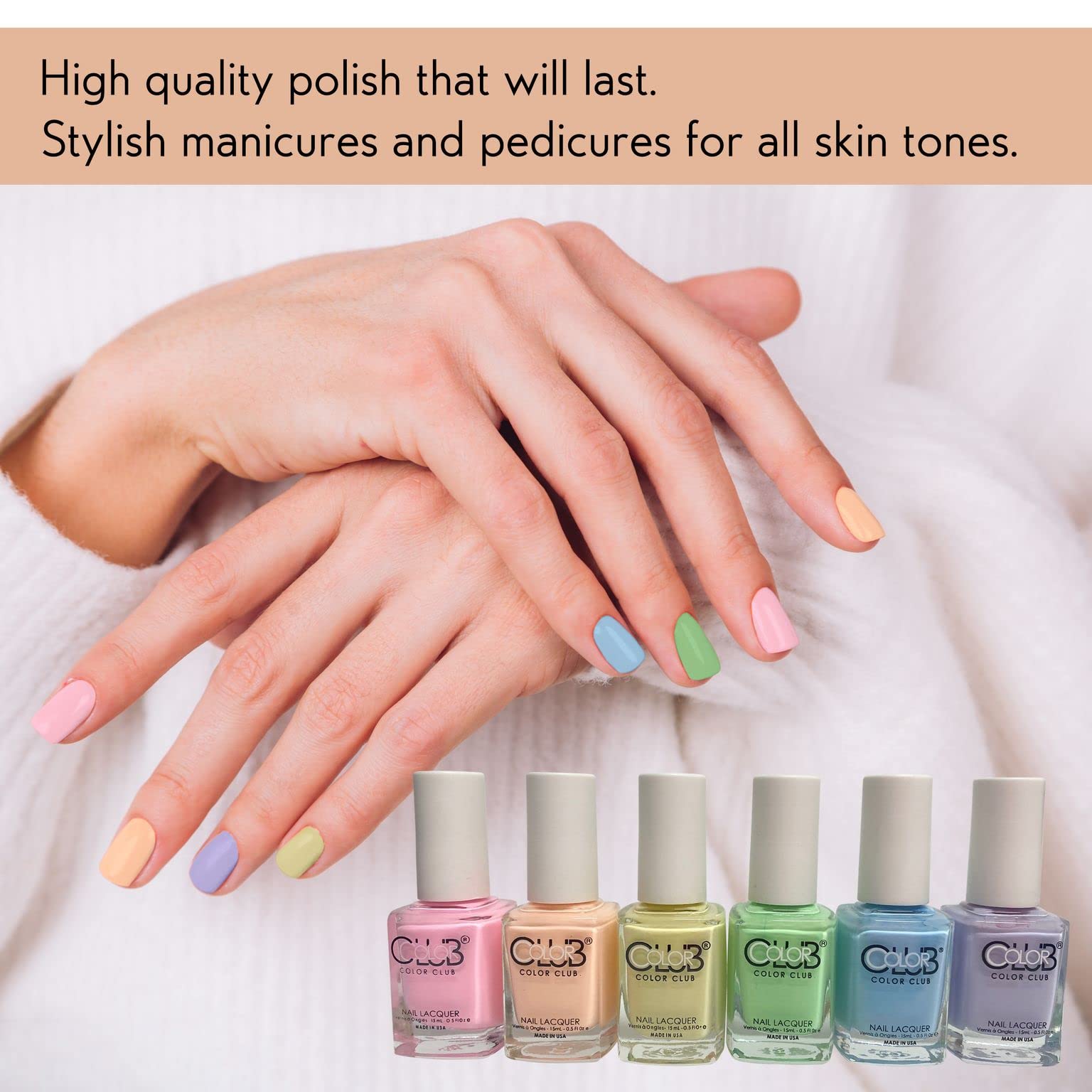 Color Club pastel nail lacquer swatches showing smooth color payoff and shine