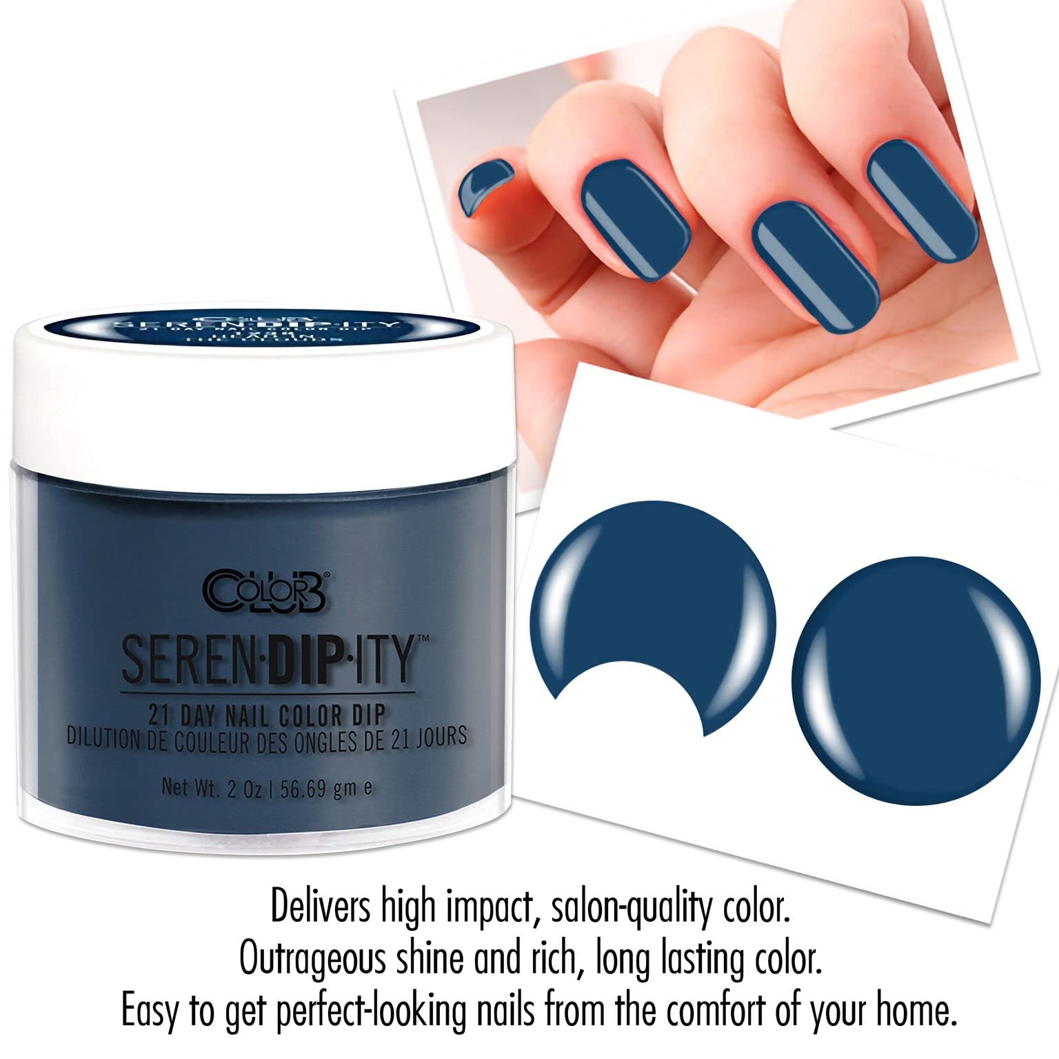 Color Club Serendipity dip powder jar with brush demonstrates easy at-home application.