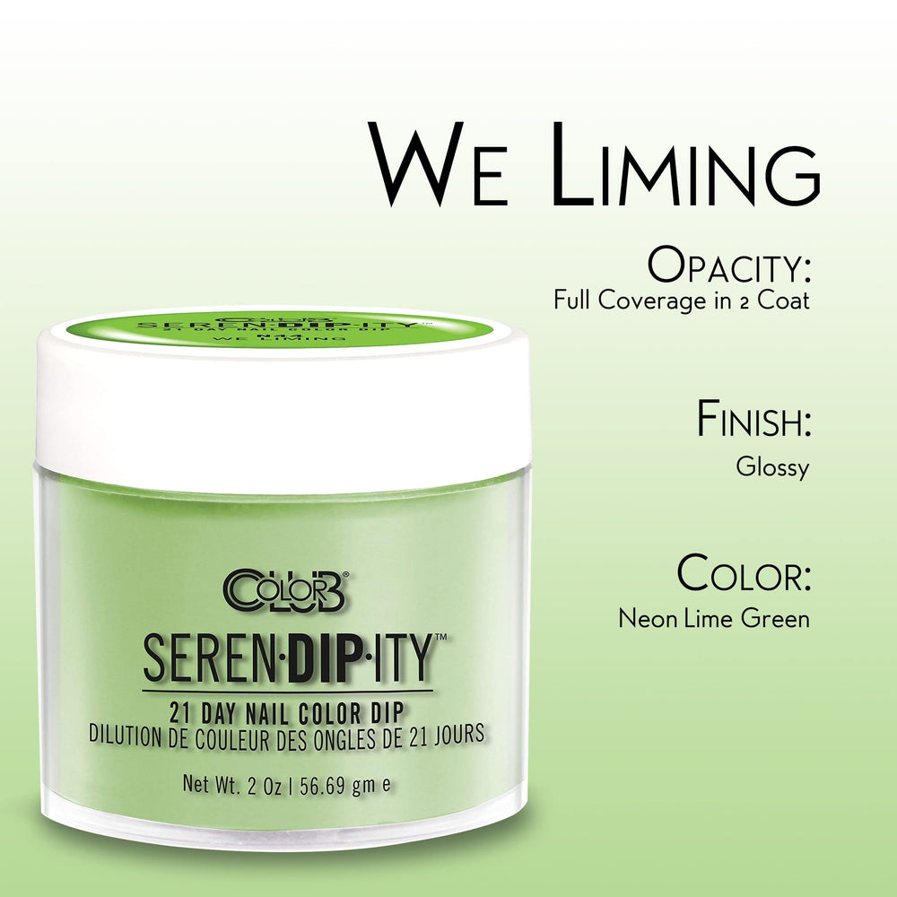 Color Club We Liming Serendipity neon dip powder on nails after application looks radiant