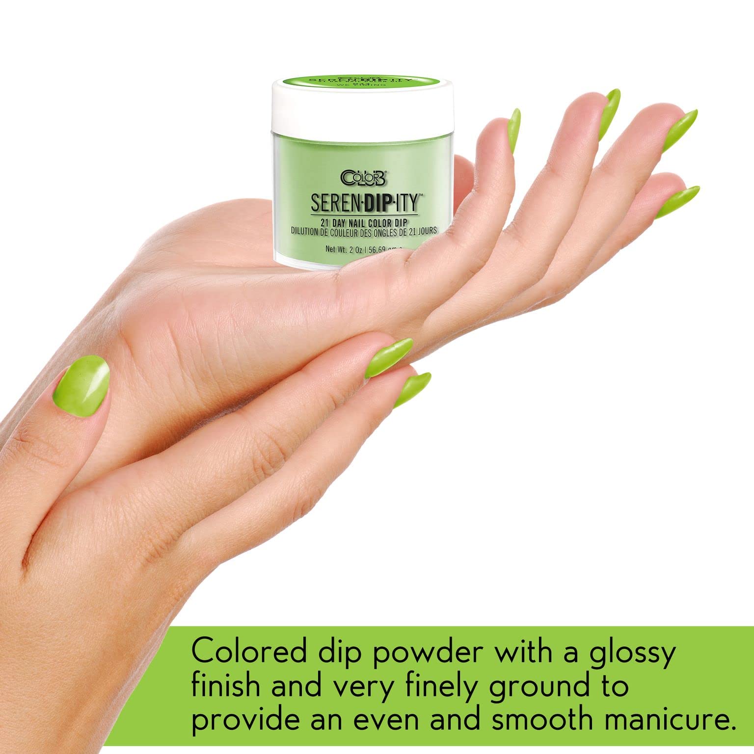 Color Club We Liming Serendipity neon dip powder on nail reveals glossy long-wear look