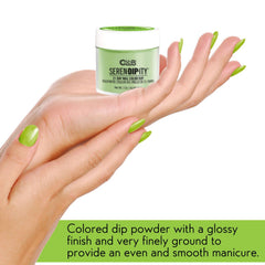 Color Club We Liming Serendipity neon dip powder on nail reveals glossy long-wear look