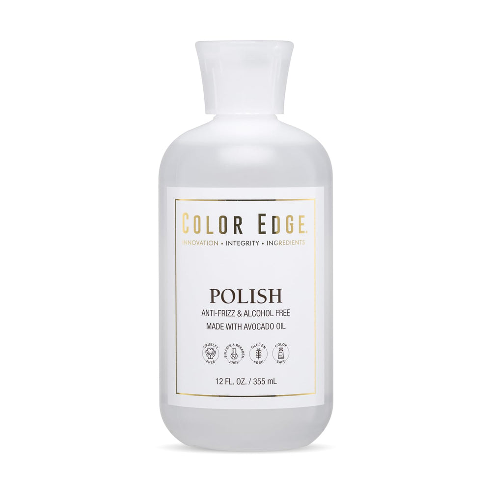 Color Edge Polish bottle front label highlights avocado oil for skin and hair hydration.