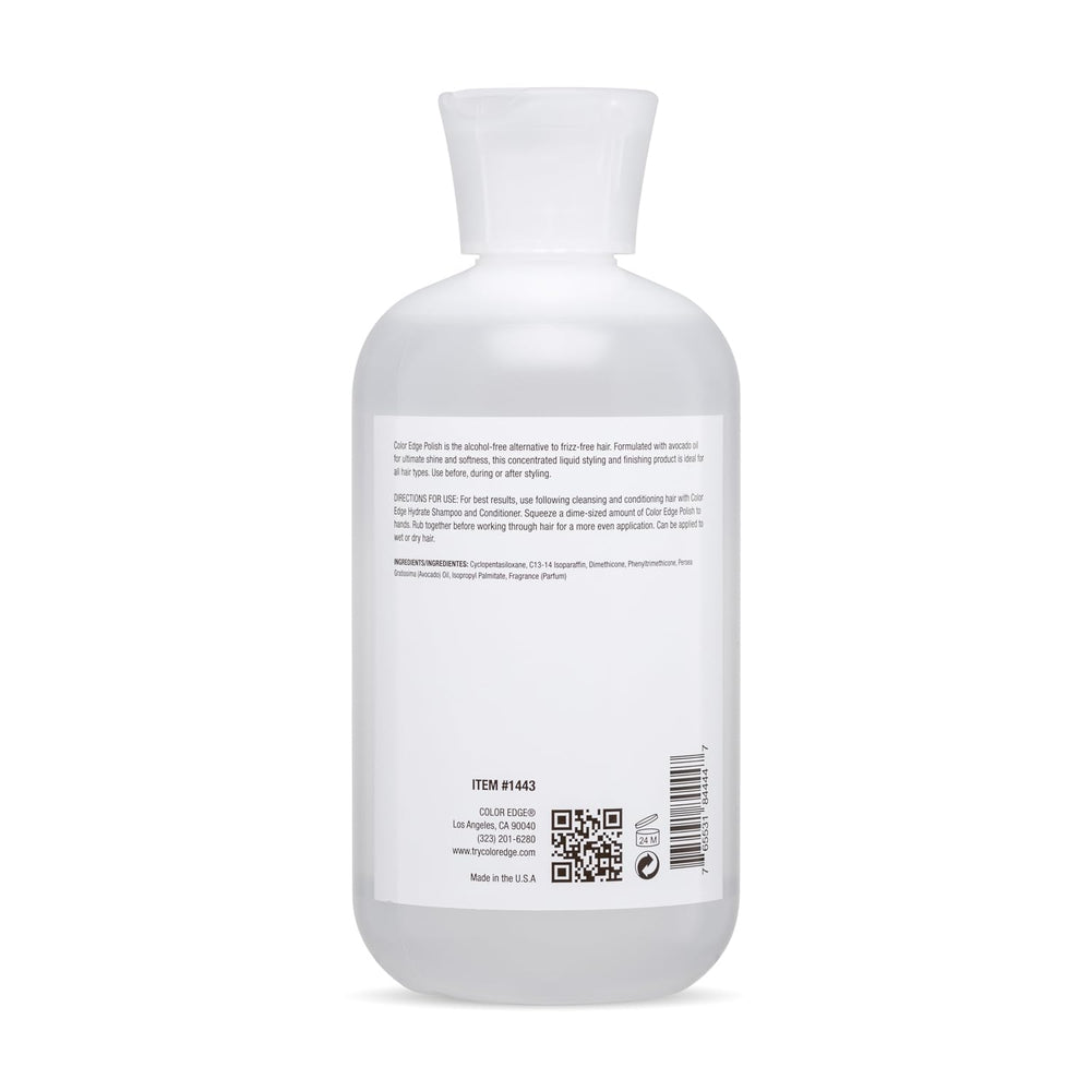 Color Edge Polish close-up shows avocado oil and ingredients for smooth, hydrated results.