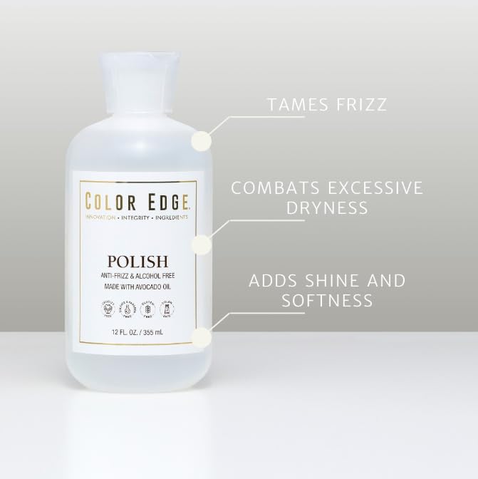 Color Edge Polish is applied to hair to demonstrate detangling and added shine.