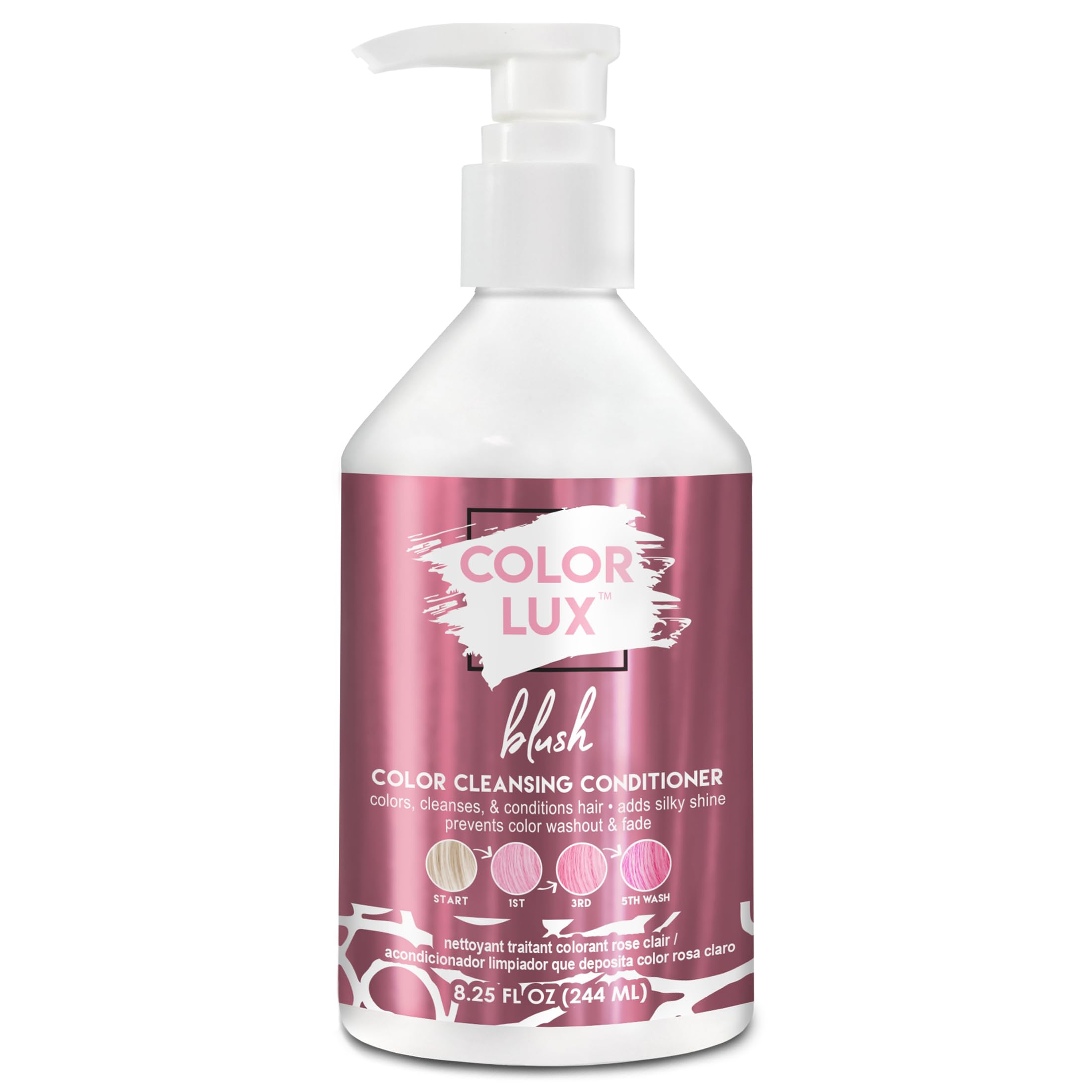 Color Lux Blush bottle pour demonstrates easy color deposit for vibrant, subtle hues.