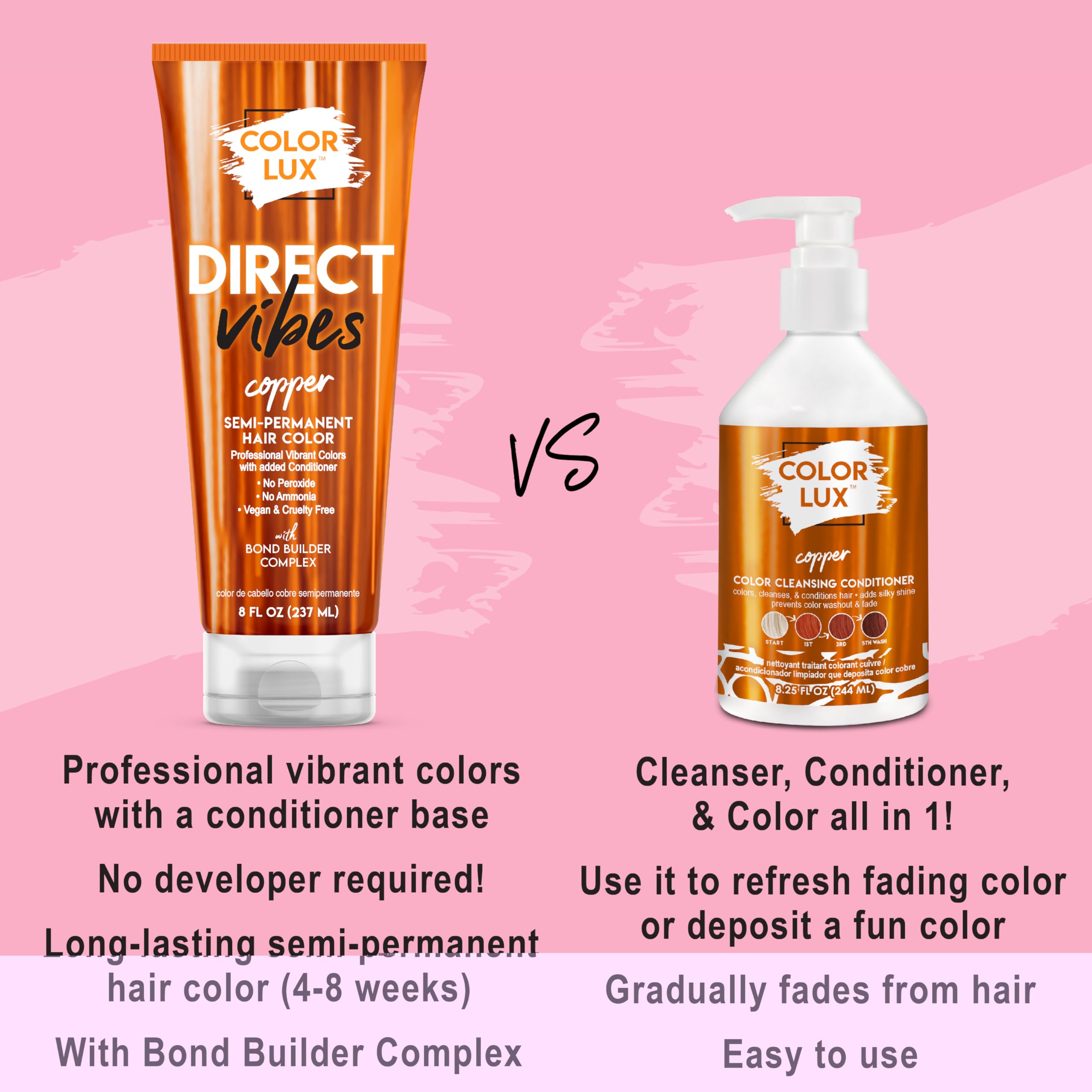 Color Lux Direct Vibes Copper close-up highlights luminous copper tones.