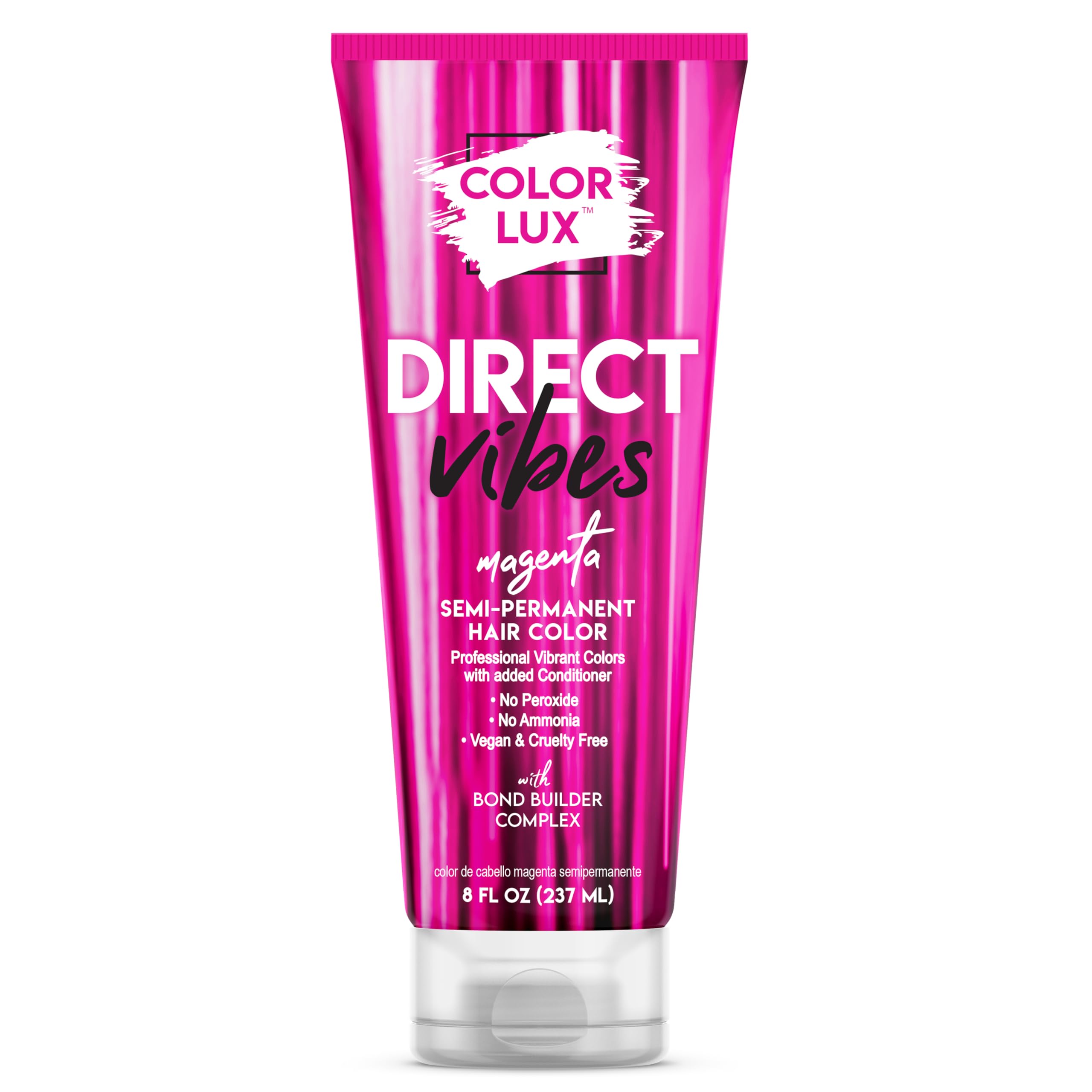 Color Lux Direct Vibes Magenta bottle close-up showing vibrant, ammonia-free color.