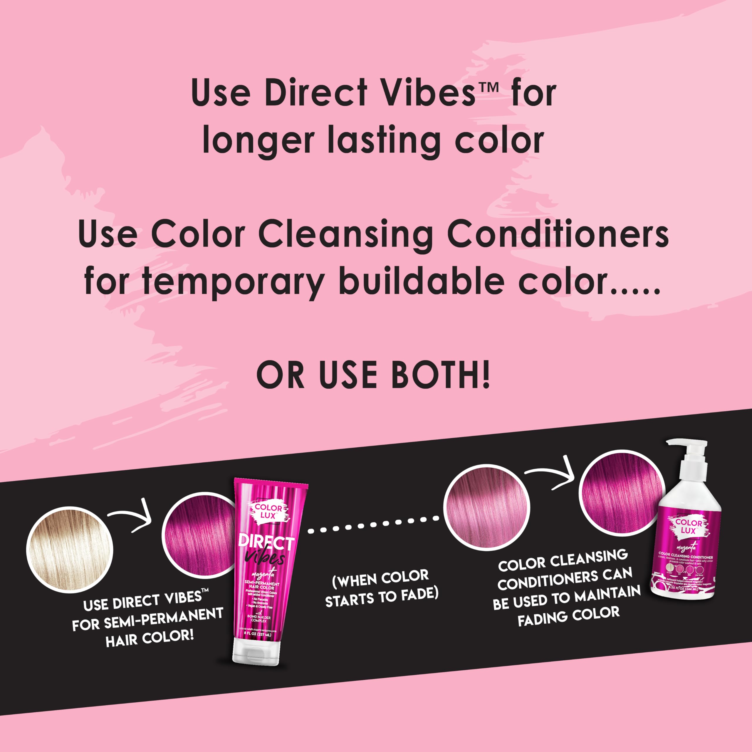 Color Lux Direct Vibes Magenta shine close-up highlights luminous finish.