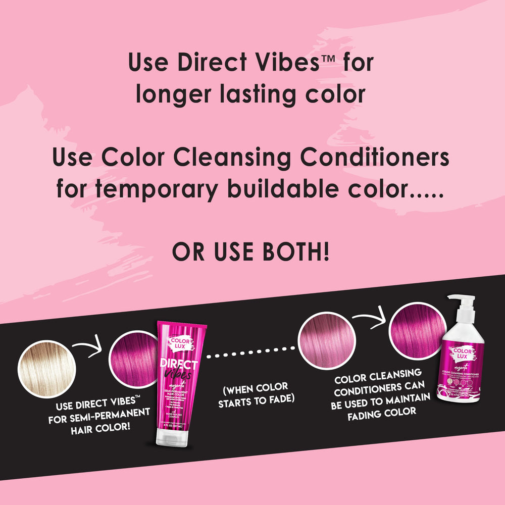 Color Lux Direct Vibes Magenta shine close-up highlights luminous finish.