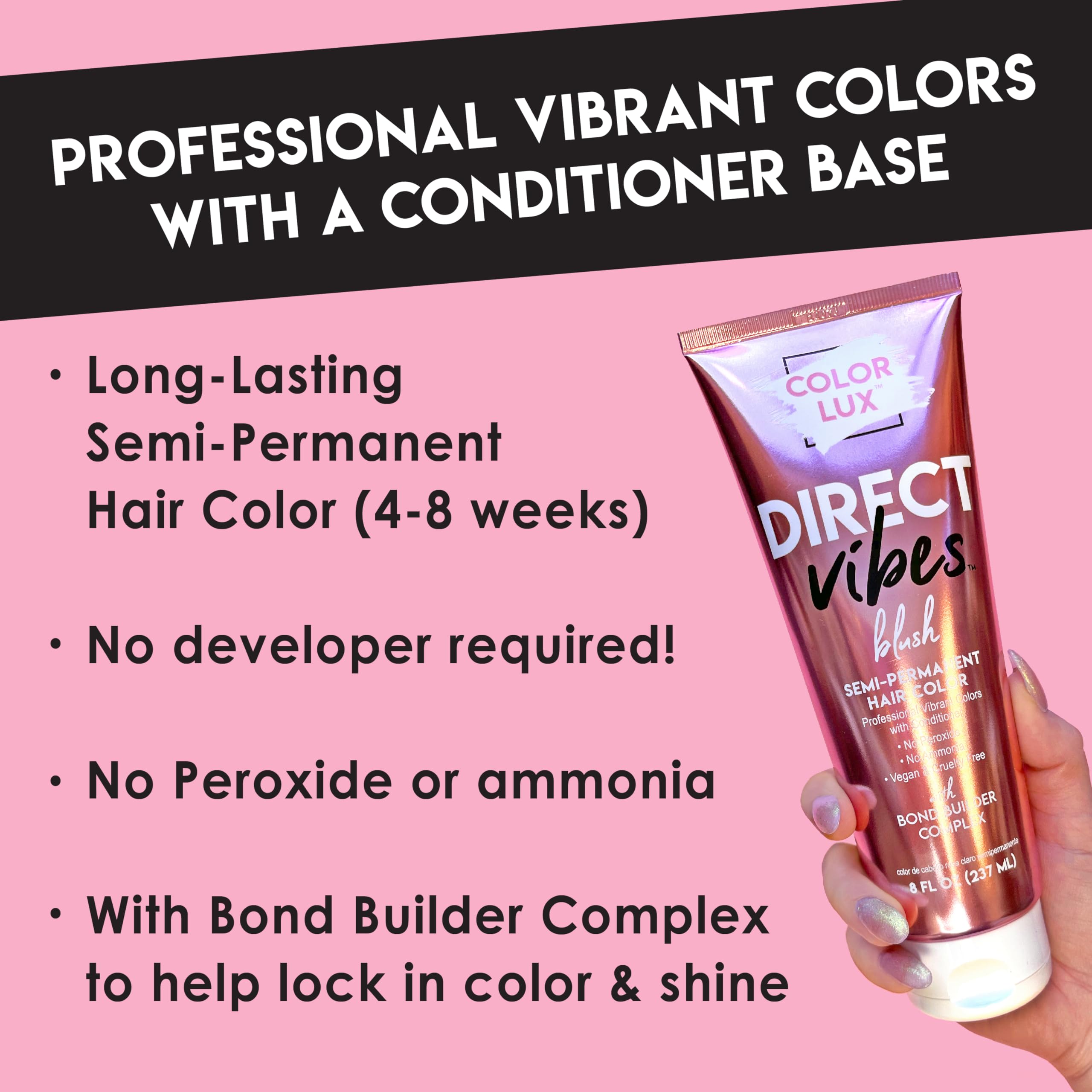 Color Lux Direct Vibes red before-after highlights depth and shine.