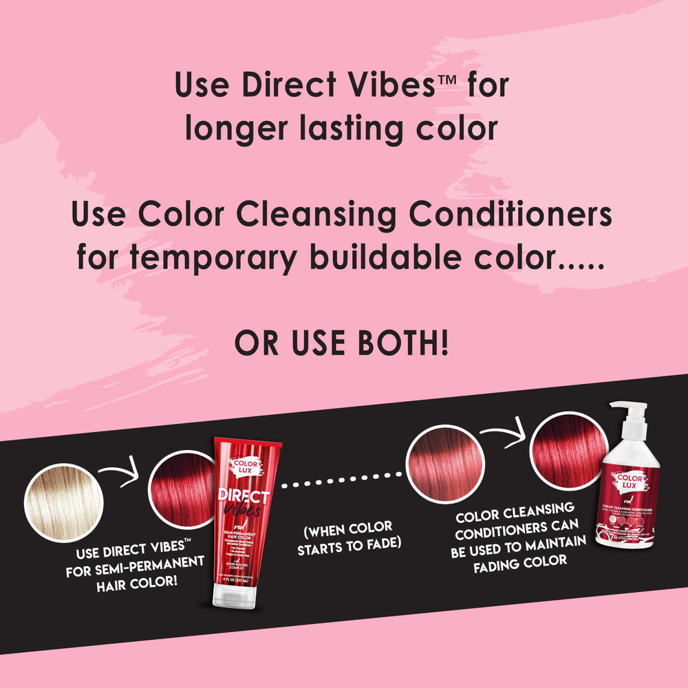 Color Lux Direct Vibes red hair after-dye reveals radiant shine.