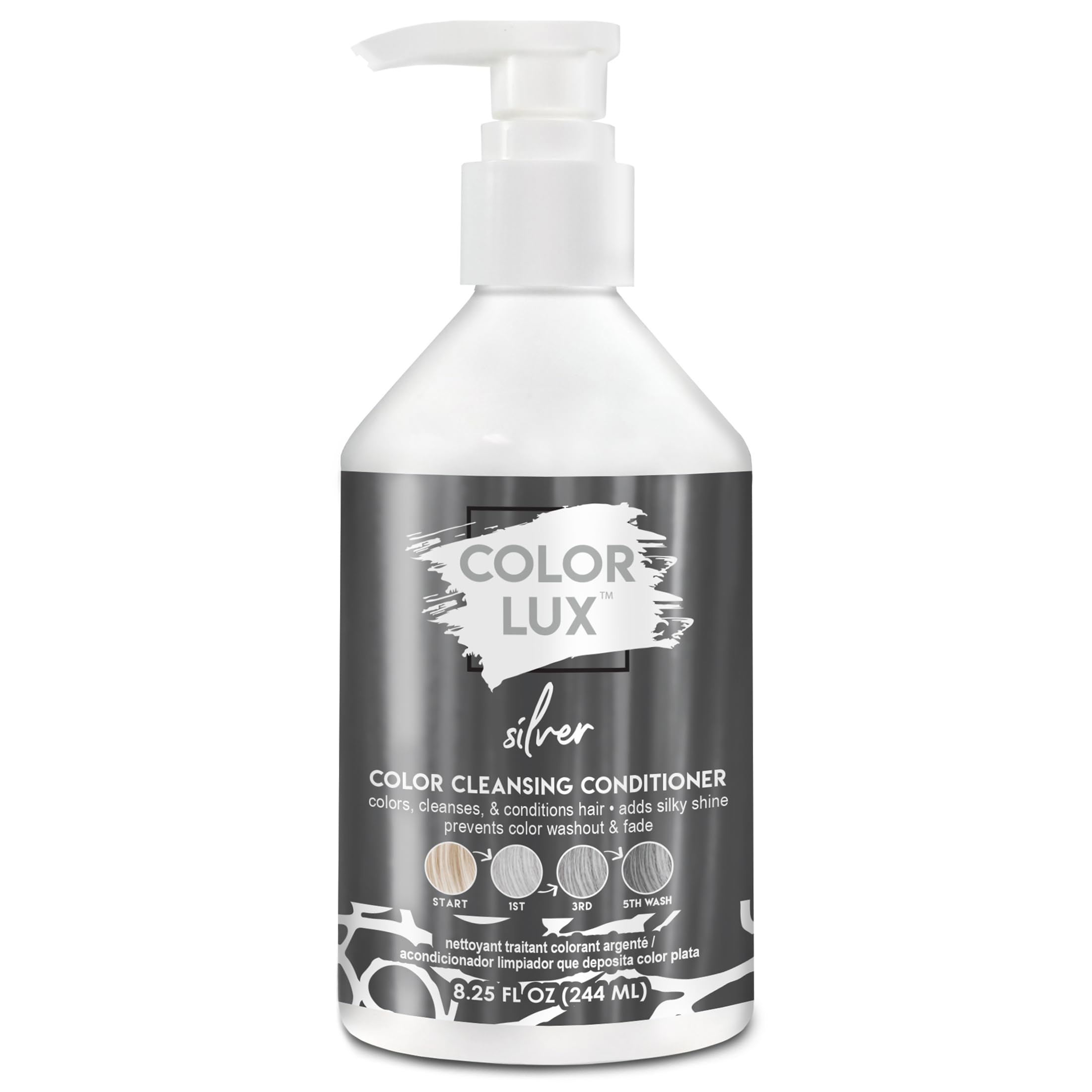 Color Lux Silver cleansing conditioner bottle ready for use, offering color and care.