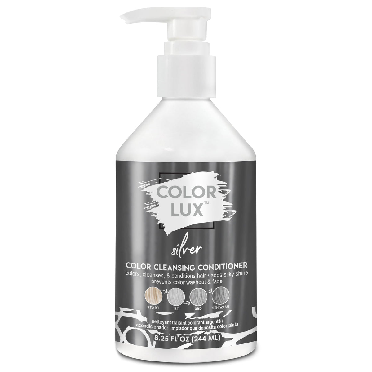 Color Lux Silver cleansing conditioner bottle ready for use, offering color and care.