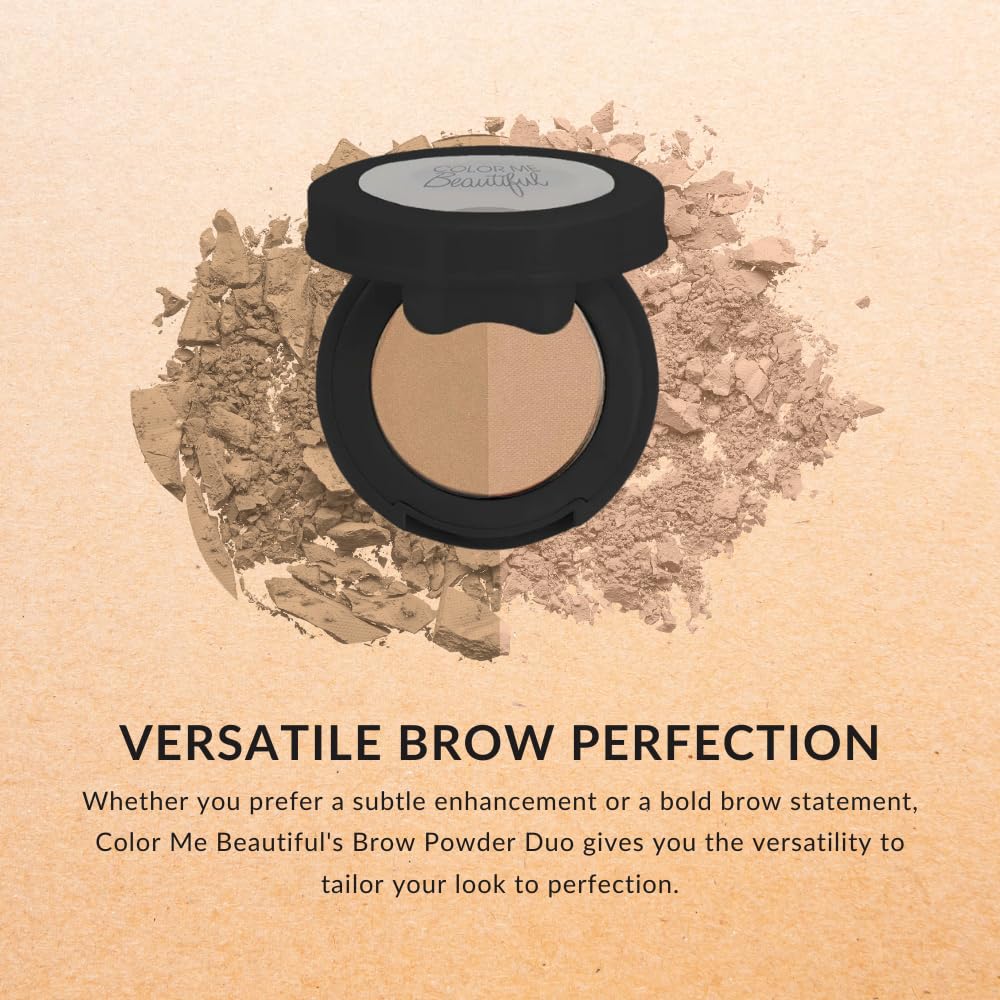 Color Me Beautiful Brow Powder Duo Gingersnap swatches show warm tones for natural looks