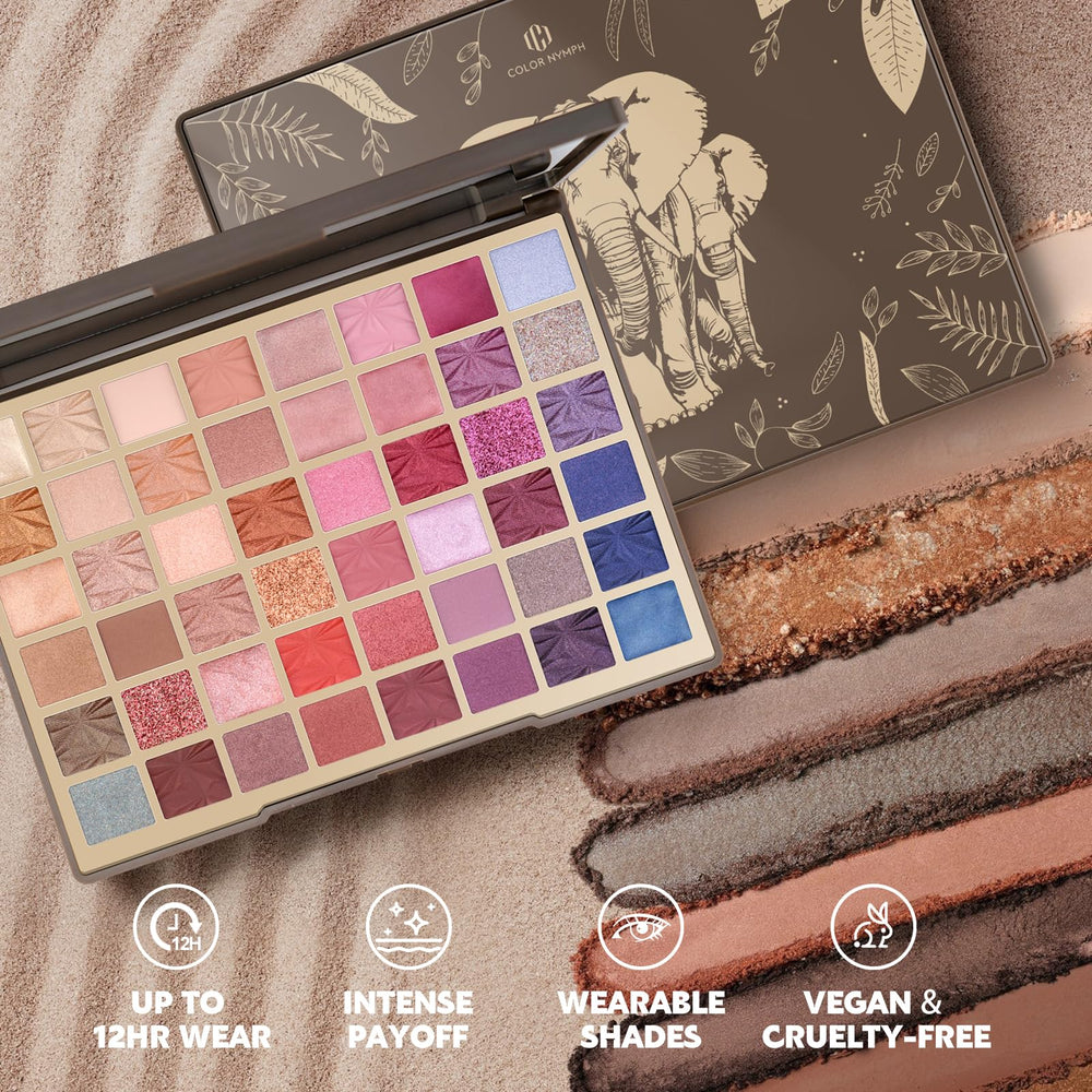Color Nymph palette swatches highlight rich pigments for smooth, blendable application.