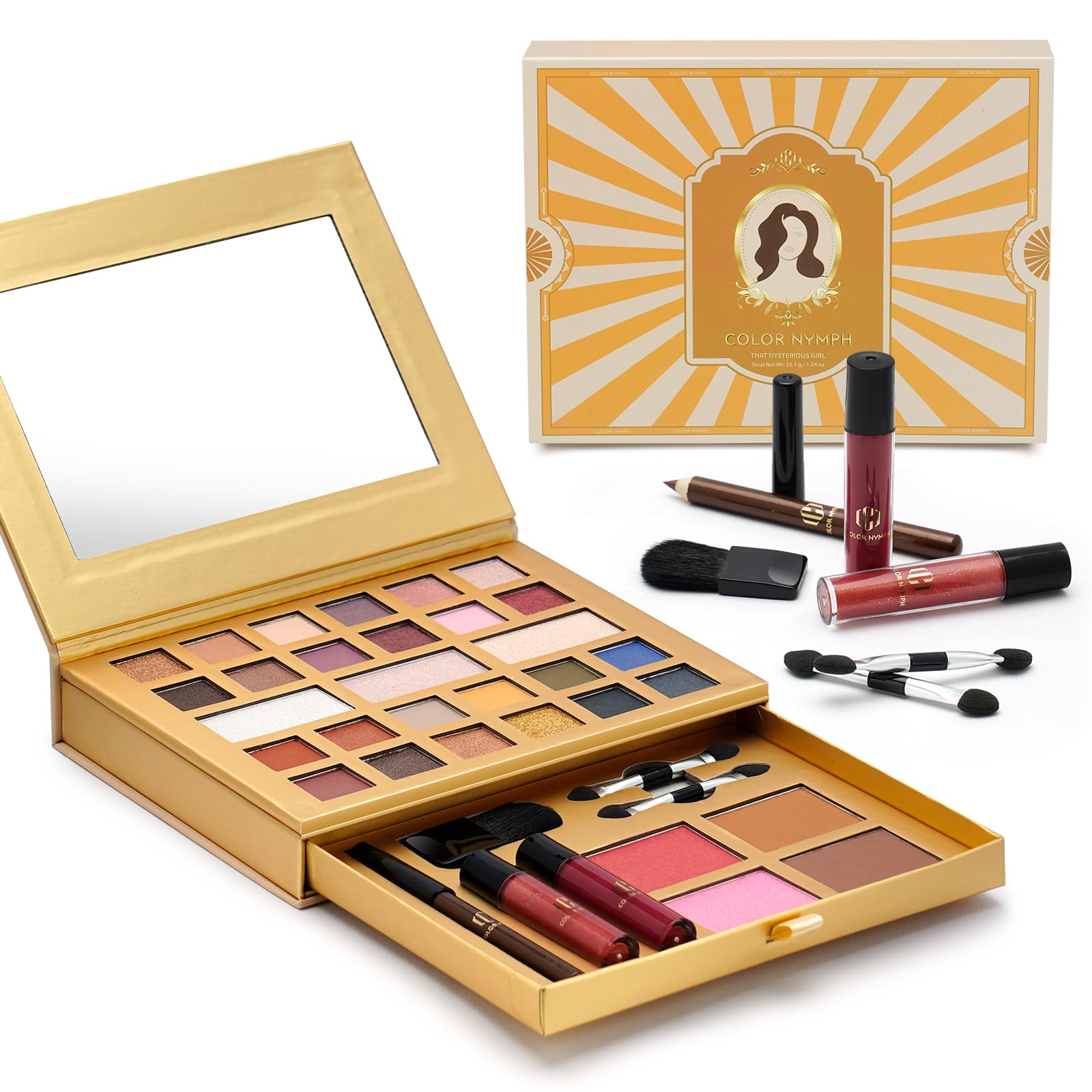 Color Nymph all-in-one makeup kit compact case for easy travel and quick full-face touchups.