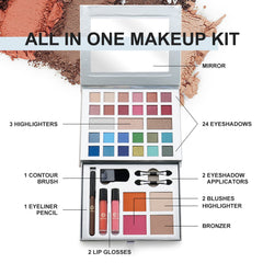 Color Nymph face palette with highlighters, blush, and bronzer for radiant skin.