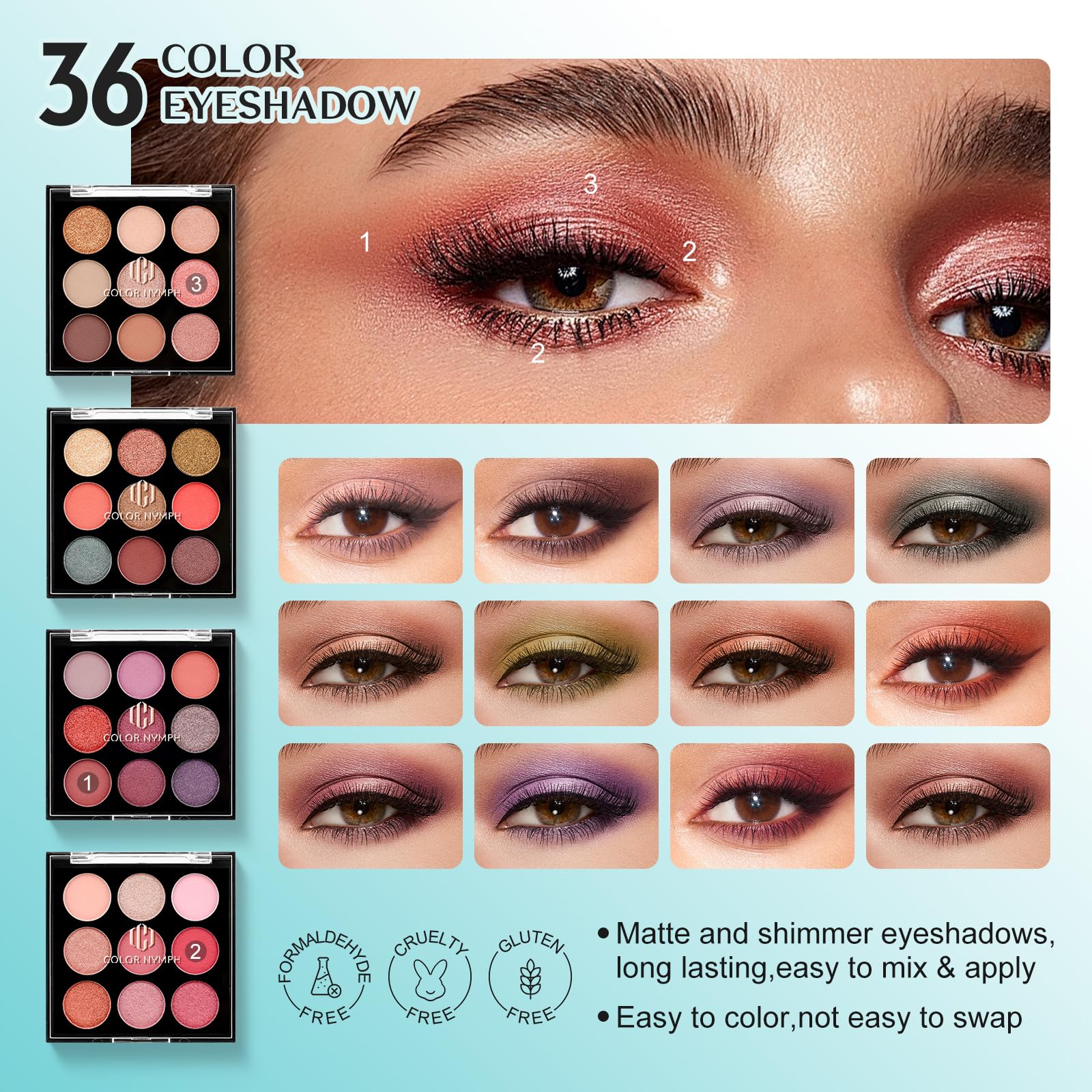 Color Nymph eyebrow powder varieties for defined brows.