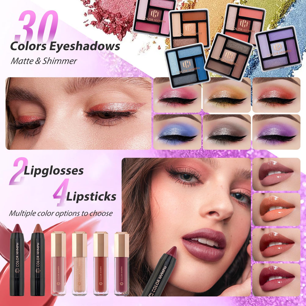 Color Nymph eyeshadow palette with 30 shades for versatile day-to-night looks.