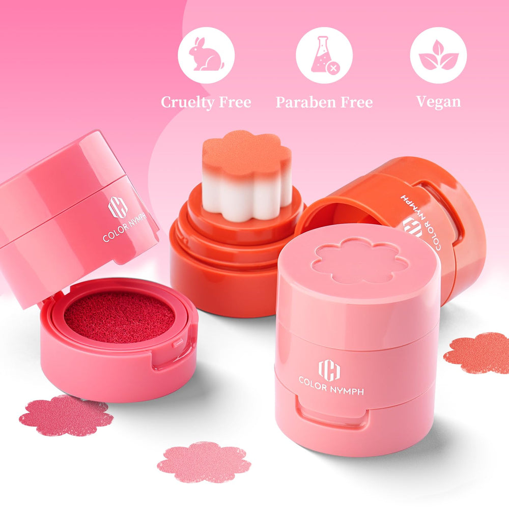 Color Nymph Liquid Blush Trio swatches show three shades for versatile looks