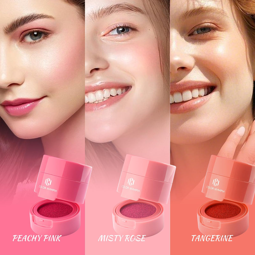 Color Nymph Liquid Blush Trio swatches on skin for dewy finish