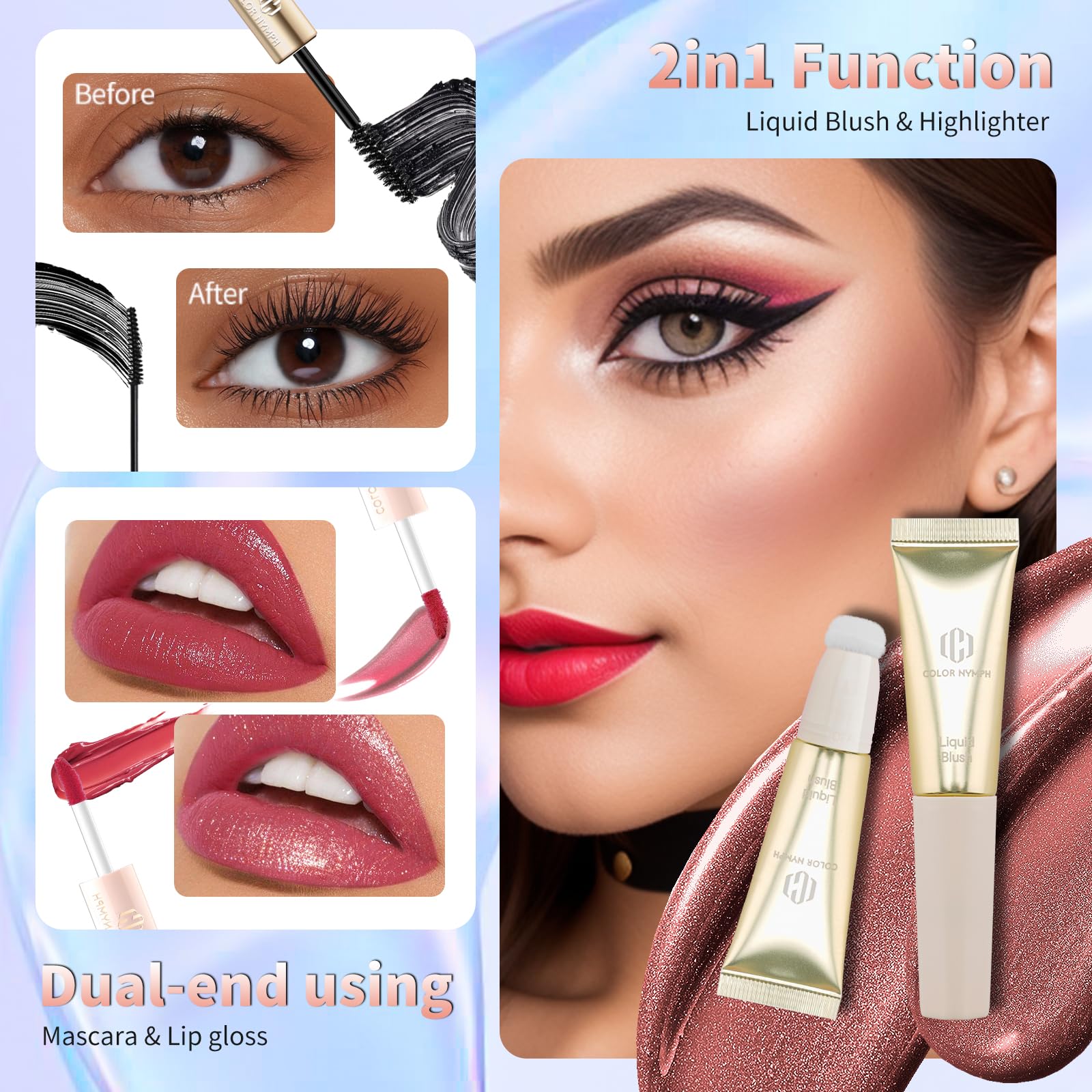 Color Nymph liquid blush adds natural glow to cheeks.