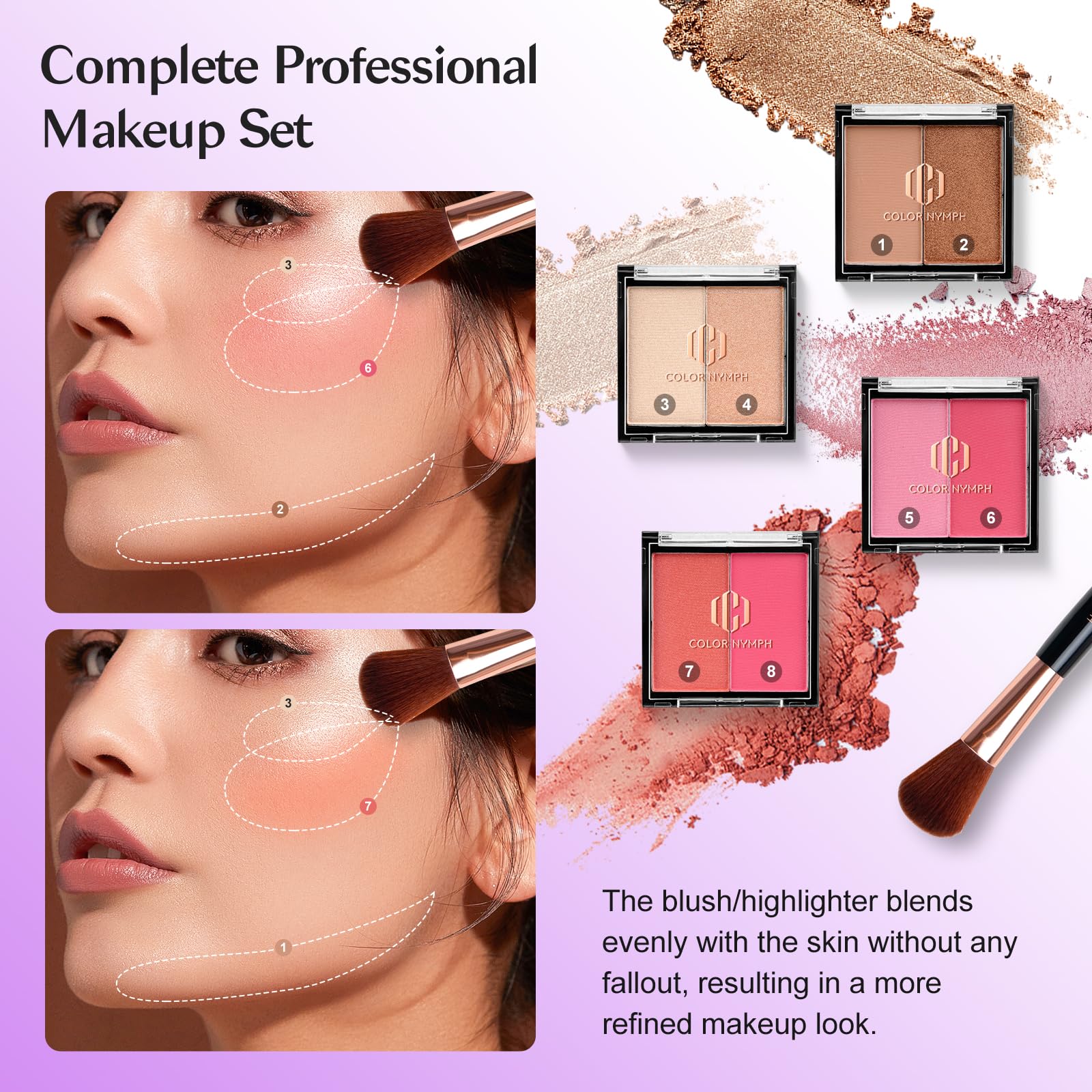 Color Nymph makeup brushes set included for precise application