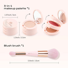 Color Nymph palette blush section shows a vibrant matte shade for natural flush.
